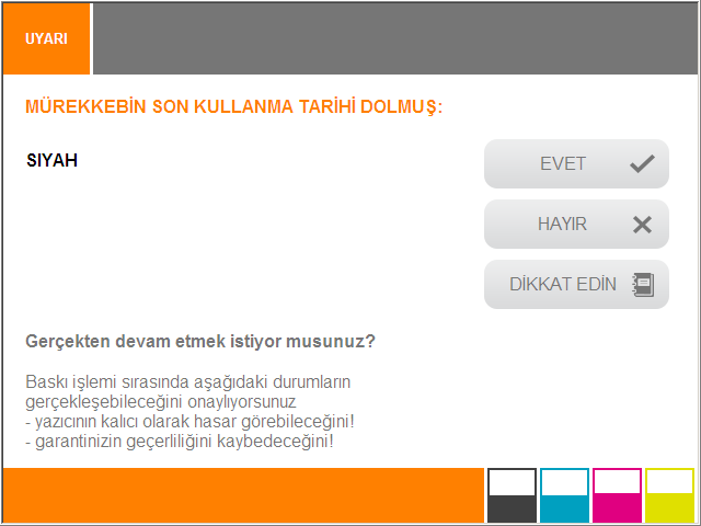 Temizleme ve bakım Mürekkebin son kullanma tarihi yaklaştığında, dokunmatik ekranda otomatik olarak bir mesaj görüntülenir.