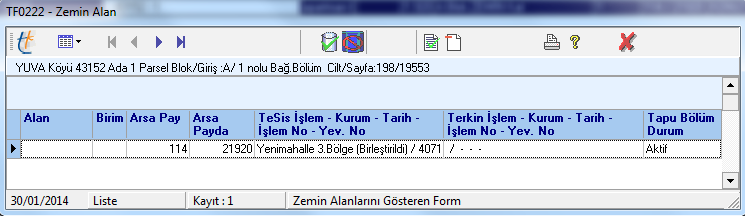 (Zemin sigorta seçimi): Seçili taşınmaza ait sigorta bilgilerinin ve bu sigortanın girişinin yapıldığı tarih-yevmiye bilgisinin görüntülenebildiği ekranı açan