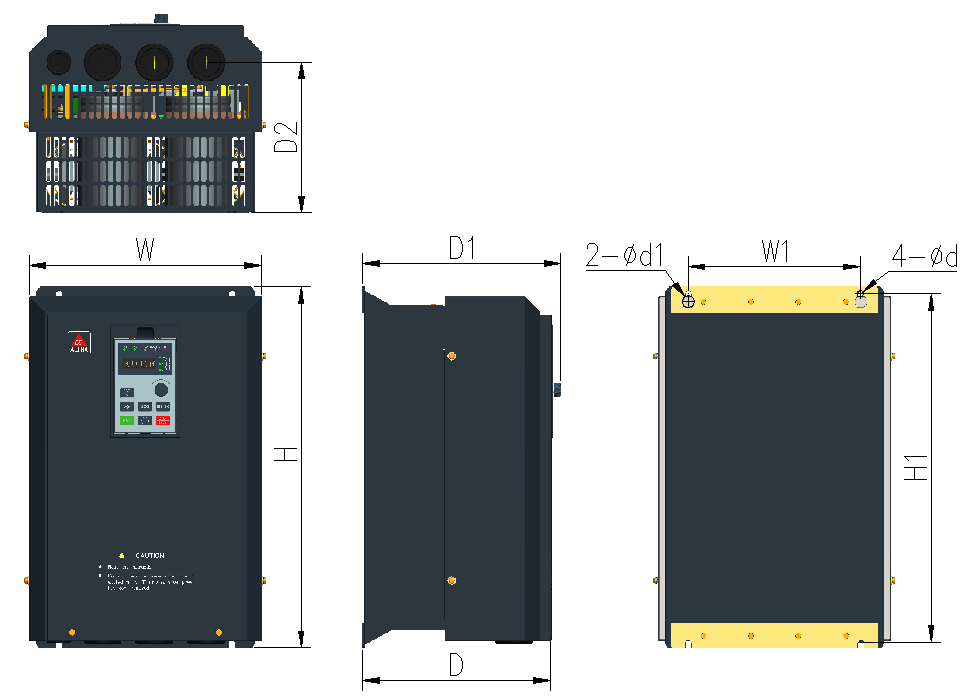 Ek 1 Dış Boyut ve Montaj Boyutu (Birim:mm) 3011GB/3015PB~3132G/3160P: Inverter Modeli H H1 W W1 D D1 D2 d d1 3011GB/3015PB, 3015GB/3018PB 373 360 235 180 176 188 125 7 12 3018G/3022P, 3022G/3030P 420