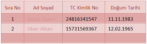 Yukarıdaki tabloda bulunan alanların öz nitelikleri şu şekildedir. Sıra No alanının veri tipi Sayı alan boyutu 1-255 olarak tanımlanmıştır.