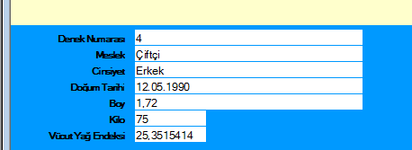 Farenizle tasarım araçlarından fırçayı tıkladıktan sonra Vücut Yağ endeksi alanını tıklayın.