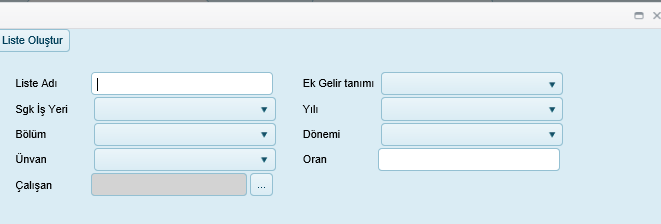 Çalışan Adı Çalışan Adı/Soyadı girilerek sorgulama yapılabilir Soyadı Ek Gelir Tanımı Daha önceden tanımlanmış ek gelir listesinden seçilir.