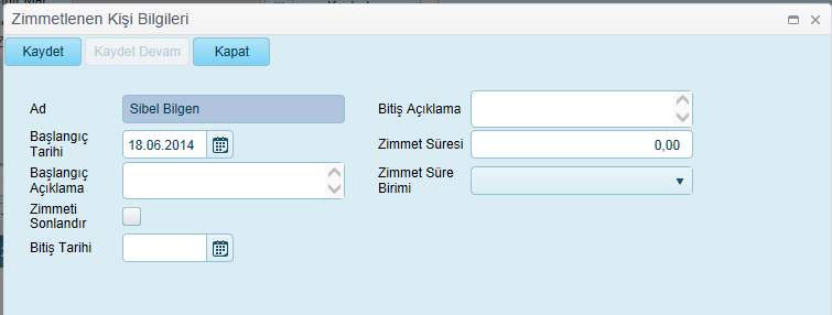 TC No Kişi Adı Başlangıç Tarihi Bitiş Tarihi Aktif Mi Üzerine zimmetlendiği kişinin TC numarası bilgisi Üzerine zimmetlendiği kişinin ad bilgisi Dayanıklı taşınırın kişide zimmetinin başladığı tarih