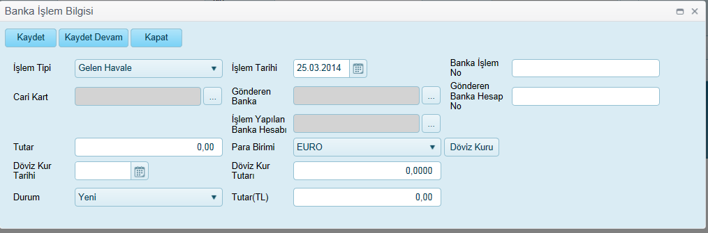 Yapılabilecek İşlemler : 1- Sorgulama 2- Ekleme 3- Silme 4- Grid Sağ Click Menü 5- Menü 3.3.1. Sorgulama Aşağıdaki alanlar ile sorgulama yapılabilir.