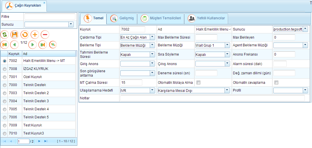 TegsoftCC Supervisor (Yetkili Kullanıcı) Inbound Çağrı Merkezi Eğitim Dokümanı Sayfa 4 / 24 1.3. Yeni bir çağrı kuyruğu tanımlamak için Ekle ( ) düğmesi tıklanır.