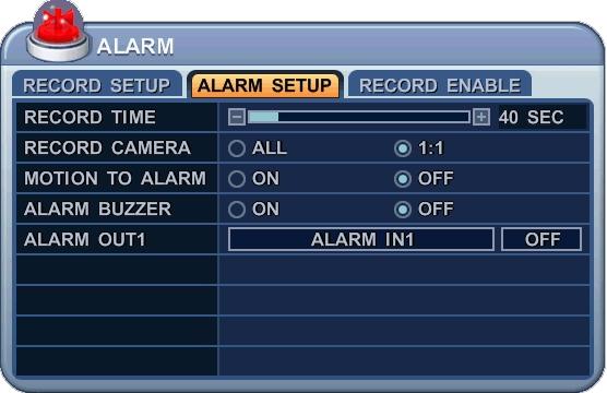 QUALITY ULTRA SUPER HIGH MIDDLE LOW RATE Alarm halinde herbir kamera için kayıt hızı AUDIO Ses Kayıt: ON veya OFF. INPUT Alarm aygıtının tipini belirmek.