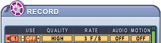 <Örnek 1> RECORD Alarm Normal Motion USE Normal Eylem Sonuçları OFF OFF ON ON REC düğmesine bastığınızda önceden ayarladığınız Kayıt Kalitesi (SUPER), Kayıt Hızı (15F/S) ve Ses Kayıt, Alarm