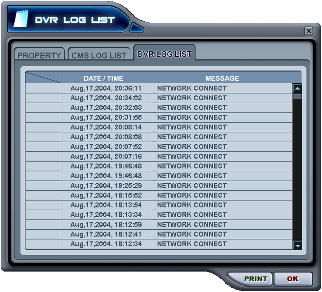 ** CMS LOG LĠSTESĠ Bu menüde CMS çalıģırken CMS log görütülenir. Her DVR için daha fazla bilgi almak için DVR log listesiebakınız.