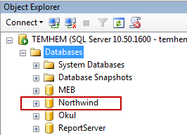 Resim 2.32: Attach databases penceresi En son Attach Database penceresinde de OK butonuna basarak veritabanını sunucumuza dâhil etmiş oluyoruz.