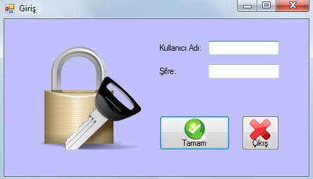 açılmadan önce ġekil 32 de görüldüğü gibi giriģ formu açılmakta ve kullanıcı, kullanıcı adı ve Ģifresini girerek programı açmaktadır. ġekil 32. ġifreli giriģ formu 3.
