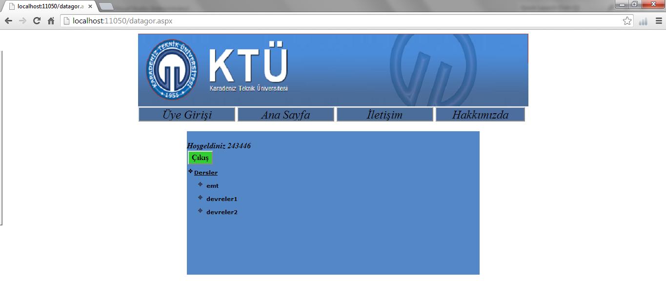 ġekil 43. Datagor sayfası 3.2.9. Veri Gösterme Sayfası Bu sayfa boģ bir Web Formu üzerine GridWiew eklenerek düzenlenmiģtir.