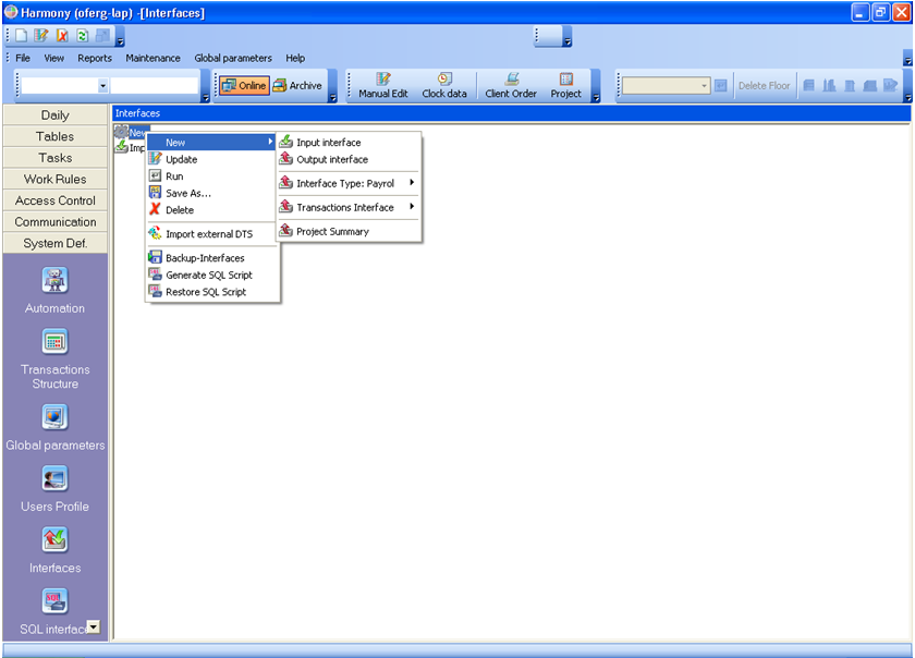 Devam Kontrol Modülü Arayüz Arayüz modülü ASCII formatındaki verileri Harmony tablolarına ya da Harmony tablolarından, Excel, e-posta, FTP ile görüntülenen TXT dosyalarına aktarmayı sağlar.