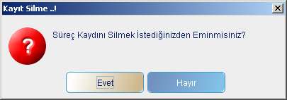 S a y f a 5 Randevu Süreci Silmek ; Dikkat: Silinecek kaydın seçilmesi Süreç Listesinden silinecek kaydın üzerine gelerek fare ile çift tıklamanız gerekir.