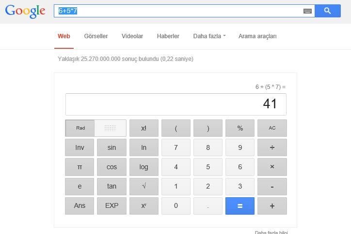 Google Arama Teknikleri Aritmetik işlem (+,-,*,/):