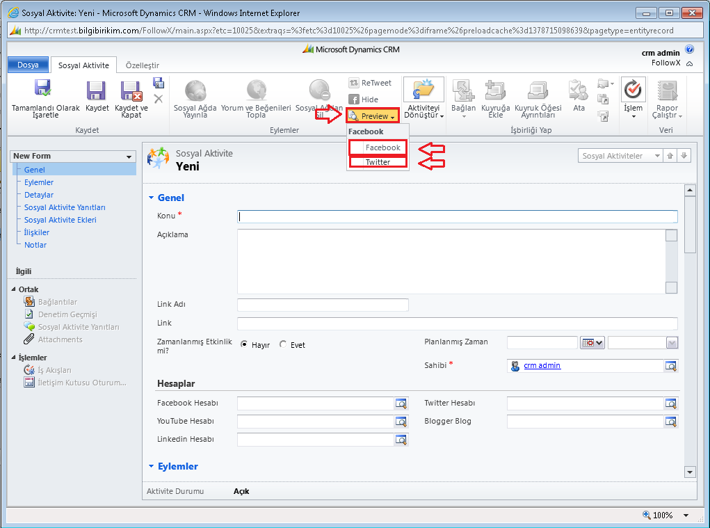Sosyal Aktiviteyi Sosyal Mecralarda Yayınlamdan Önce Aktivite Önizlemesi : Kayıt edilen Sosyal Aktiviteyi sosyal mecralarda yayınlamadan önce Twitter veya Facebook üzerinde nasıl göründüğü görmek
