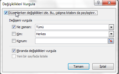 4.7 Ortak Çalışma Bazı durumlarda bir excel dosyası üzerinde birden çok kişinin işlem yapması gerekebilir.