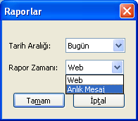 Yerel Anlık Mesaj Raporlarına Erişme Anlık mesaj raporları yerel sistemdeki yönetici ve kullanıcıların anlık mesajlaşma etkinliklerinde harcadıkları zaman ve içeriğin yönetici tarafından