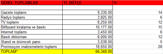 Reklam bütçesinin kullanımı *Sabit