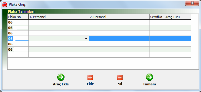 30. Parametreler-> Plaka Tanımlama bölümüne bir araca iki personel seçimi yapabilme ve araçların sertifika türlerini seçebileceğimiz alanlar getirilmiştir. 31.