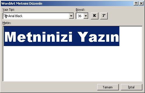 Word programının yaklaşık 30 çeşit efektli yazısı vardır, bu efektli yazıları çalışmalarımıza ekleyerek güzel görünümler oluşturabiliriz.