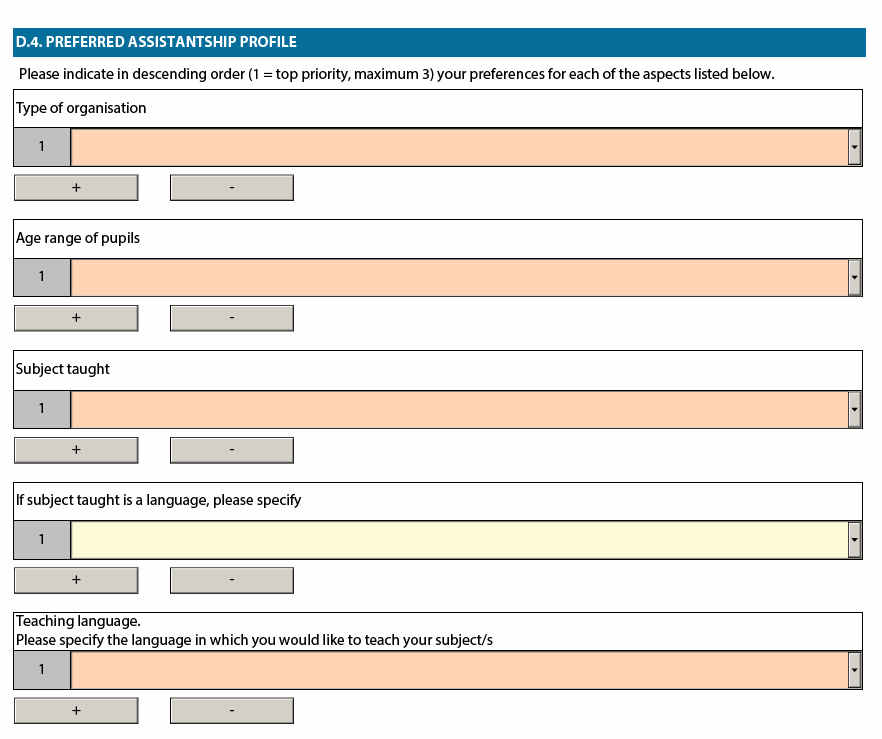 D4 ten E ye kadar her bir bölüm ile ilgili tercihlerinizi lütfen azalan sıra ile (1= en yüksek önceliktir) en fazla 3 adet olmak üzere belirtiniz.