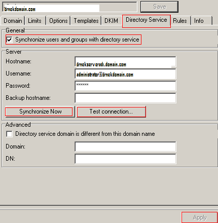 Synchronize now seçeneği seçtikten sonra Test connection kısmını seçiyorsunuz.