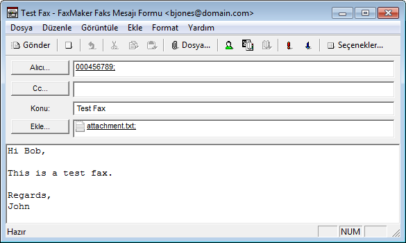 7 GFI FaxMaker Faks İletisi Formunun kullanımı GFI FaxMaker Faks İletisi formu, faks gönderme işlemiyle ilgili birkaç seçenek sunar.