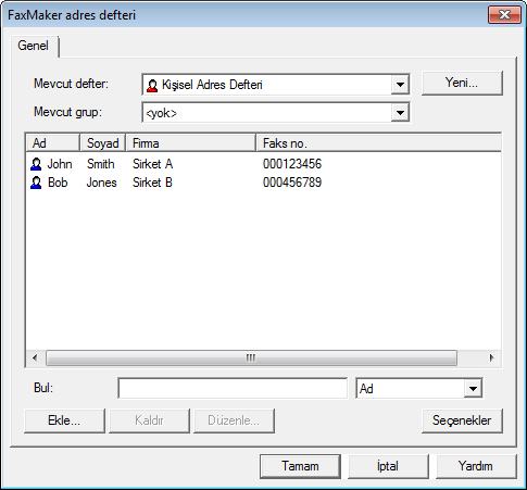 Ekran Görüntüsü 13: GFI FaxMakerAdres defteri GFI FaxMakerAdres defteri aşağıdakileri içerir: Adres defterleri - Kişi ve grup depoları. Birden çok adres defteri oluşturulabilir.