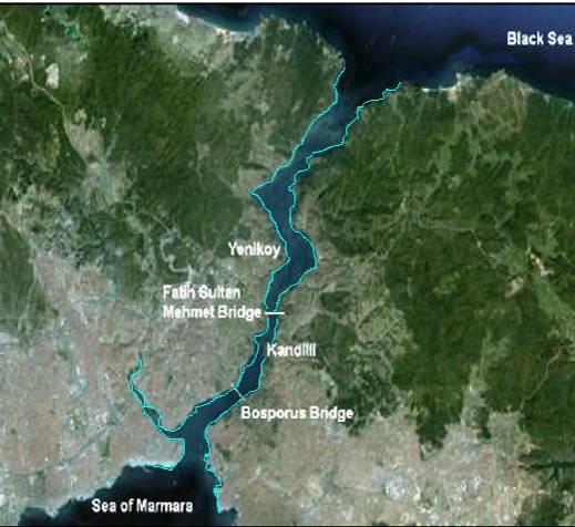 İstanbul Boğaz Geçişi Uzunluk: Genişlik: 31 km Max. 3,420 m Min.