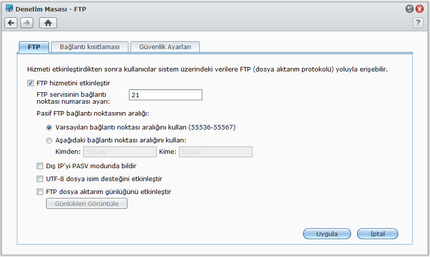 Dosyalara FTP aracılığıyla Erişin Synology DiskStation sunucunuza İnternet üzerinden erişilebiliyorsa, paylaşımlı klasörlere erişmek için bir FTP uygulaması kullanabilirsiniz.