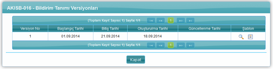 4.2.6 Tanımlar 4.2.6.1 Bildirim Tanımları Sistem üzerinde var olan bildirim tanımlarına ulaşmak için Bildirim/Tanımlar/Bildirim Tanımları seçilir.