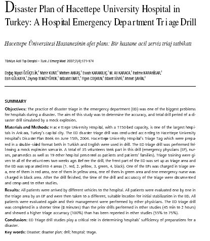 Objectives: The practice of disaster triage in the emergency department (ED) was one of the biggest problems for hospitals during a