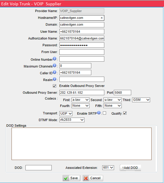 Resim 9-3 VoIP Dış Hat Tanımlama 2.