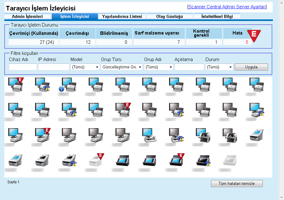 Bölüm 3 3.8 Tarayıcıları Kaydetme Tarayıcılar Admin Server'a bağlanarak Admin Server'da kaydedilebilirler. 1 Tarayıcıyı Admin Server'a bağlanacak şekilde yapılandırın.