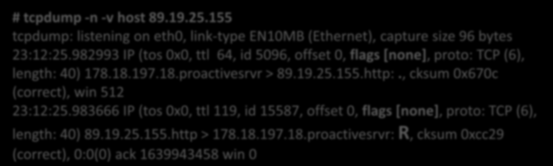 TCP Bayrakları ile Firewall Keşfi # hping3 ozanucar.com -p 80 -c 1 HPING ozanucar.com (eth0 89.19.25.155): NO FLAGS are set, 40 headers + 0 data bytes len=46 ip=89.19.25.155 ttl=119 id=15587 sport=80 flags=ra seq=0 win=0 rtt=0.