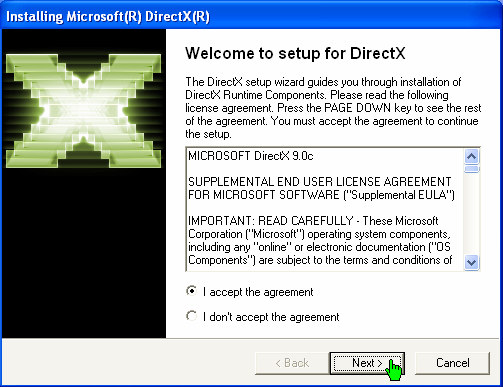 Adım-5: DirectX 9.0c nin Kurulumu: XP ve daha sonraki işletim sistemlerinden birini kullanıyorsanız DirectX 9.