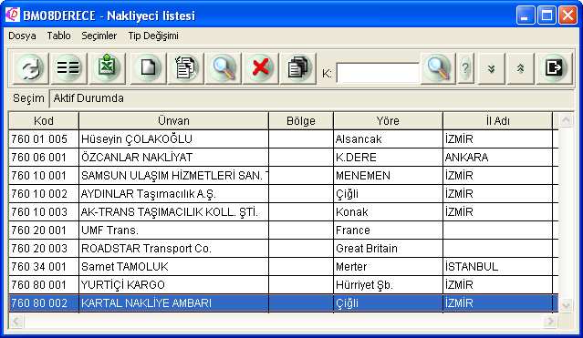 NAKLİYECİLERİ TANIMLAMA Nakliyeci firma veya şahıslar için /Hizmet/Araç/Genel/Nakliyeciler adımını kullanarak nakliyecilerin listesine ulaşabilirsiniz.