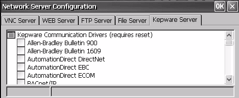 Bölüm 5 Windows CE İşletim Sistemi File Server Configuration (Dosya Sunucusu Yapılandırması) Network Server Configuration iletişim kutusundaki File Server sekmesi, dosyalara, yazıcılara, seri