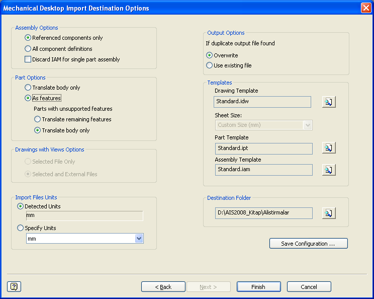 SAYISAL GRAFİK Autodesk Inventor 2008 Tanıtma ve Kullanma Kılavuzu Assembly Options altında, montaj seçenekleri yer alır.