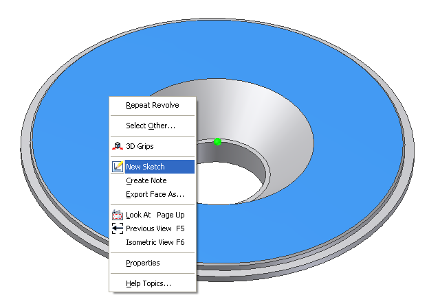 SAYISAL GRAFİK Autodesk Inventor 2008 Tanıtma ve Kullanma Kılavuzu 7. Finish ile devam edin. 8. Seçtiğiniz nesneler, eskiz düzlemine yerleşir.