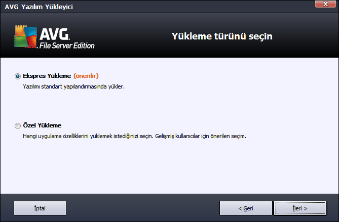 3.3. Yükleme Türünü Seçin Yükleme türünü seçin iletişim kutusu iki yükleme seçeneği sunar: Hızlı Yükleme ve Özel Yükleme.