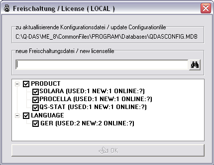 16 Installation Q-DAS ME 8 Buton basınız ve E-Mail ile gelen LIC-Dosyasını seçiniz. LIC-dosyası erişim yolu ve dosya ismi giriş satırına kaydedilecektir.