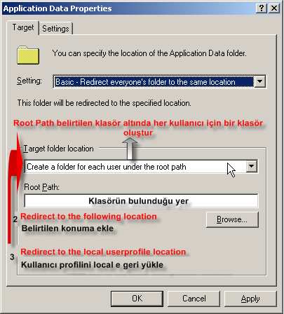 Advanced Redirection ( Gelişmiş Yönlendirme ) Bu yönlendirme tipinde group policy uygulanan tüm kullanıcıların değilde sadece belirli bir grup üyesi kullanıcıların