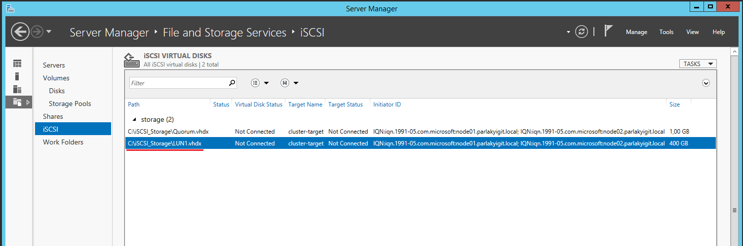 Windows Server 2012 R2 Hyper-V Failover Cluster Kurulum ve Yapılandırma-64 Yukarıda ki ekranda görüldüğü gibi LUN1 isimli oluşturduğumuz disk başarılı bir şekilde eklenmiş durumdadır.