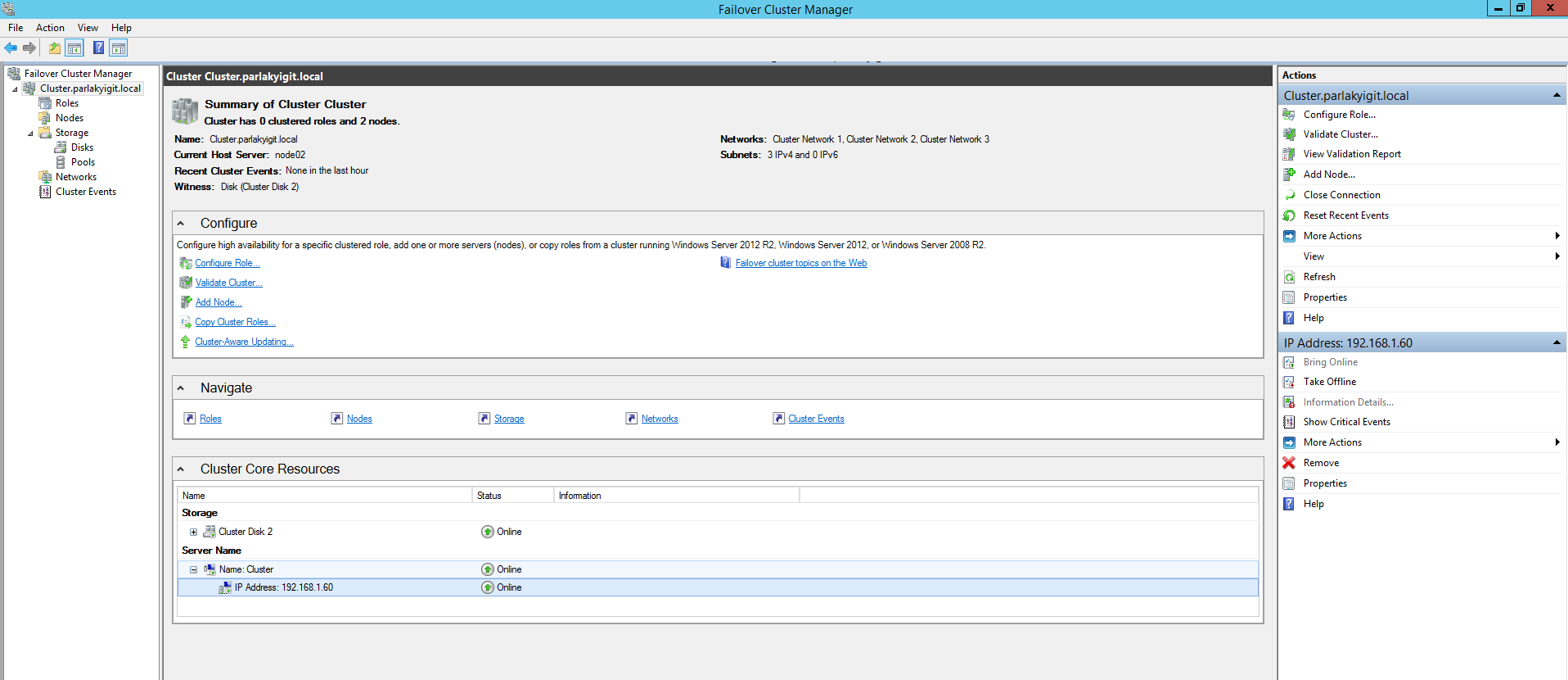 Windows Server 2012 R2 Hyper-V Failover Cluster Kurulum ve Yapılandırma-98 Summary penceresinde cluster yapımızın artık oluşturulduğunu belirtilmektedir. Finish diyerek işlemi bitirebiliriz.