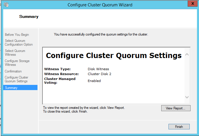 Windows Server 2012 R2 Hyper-V Failover Cluster Kurulum ve Yapılandırma-108 Summary penceresine geldiğmizde Configure Cluster Quorum Settings yani quorum diskin yapılandırıldığı konusunda bir aksiyon