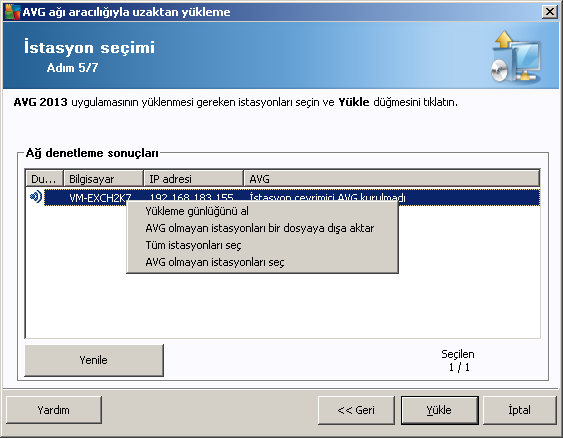 olmadigi istasyonlarin listesini içeren bir dosya olusturur. Tüm istasyonlari seç - listedeki tüm istasyonlari seçer veya seçimlerini kaldirir ve Yükle dügmesi aktif hale gelir.