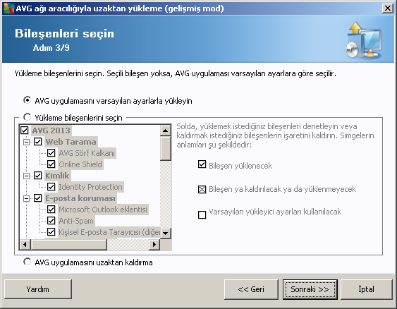 Bu adimda, AVG programini varsayilan ayarlarla yüklemek isteyip istemediginizi de seçebilirsiniz veya özel bilesenleri seçebilirsiniz.