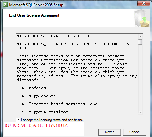 SQL SERVER 2005 ENTEGRE SQL (VTY) VERİ TABANI YÖNETİM KURULUMU RESİMLİ ANLATIMI Entegre SQL kurmadan önce SQLSERVER 2005,i kuralım öncelikle. Kurulumu başlattık.