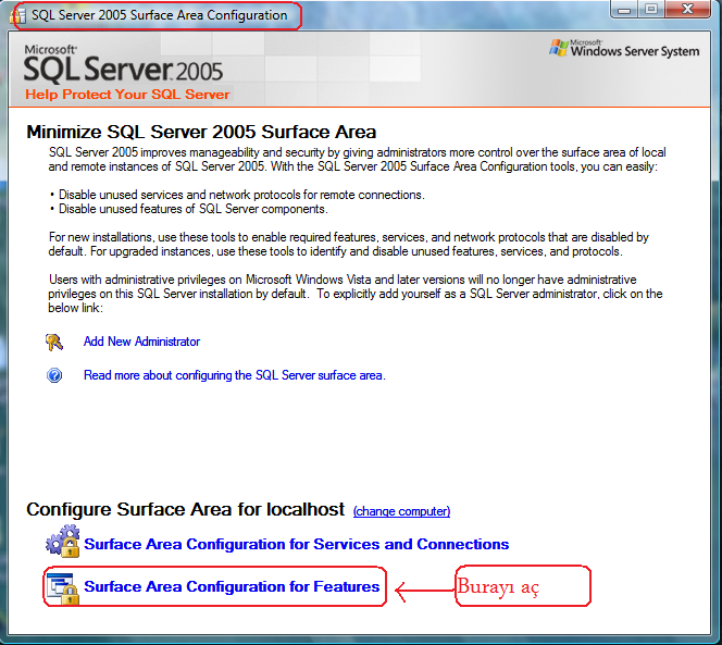 Surface AreaConfiguration for Features Localhost) penceresindeki Soldaki (Xp_cmdshell) tıklayarak sağ